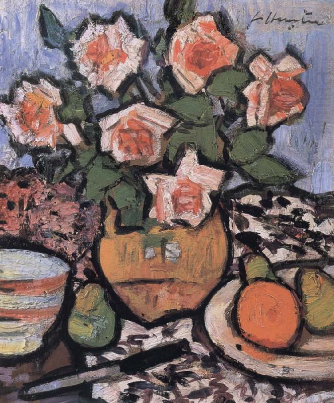 Still Life with Roses,Fruit and Knife, George Leslie Hunter